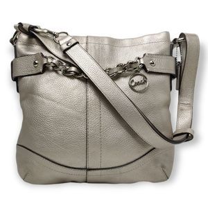 💥 COACH SILVER GENUINE LEATHER CONVERTIBLE X-BODY SHOULDER BAG PURSE HANDBAG